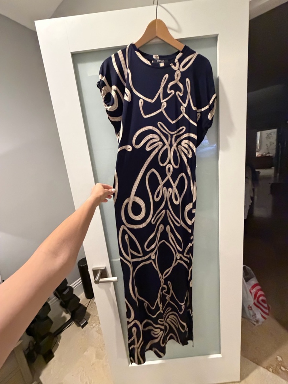 Navy Maxi Dress with Cream Abstract Graphic Print - Picture 5 of 13